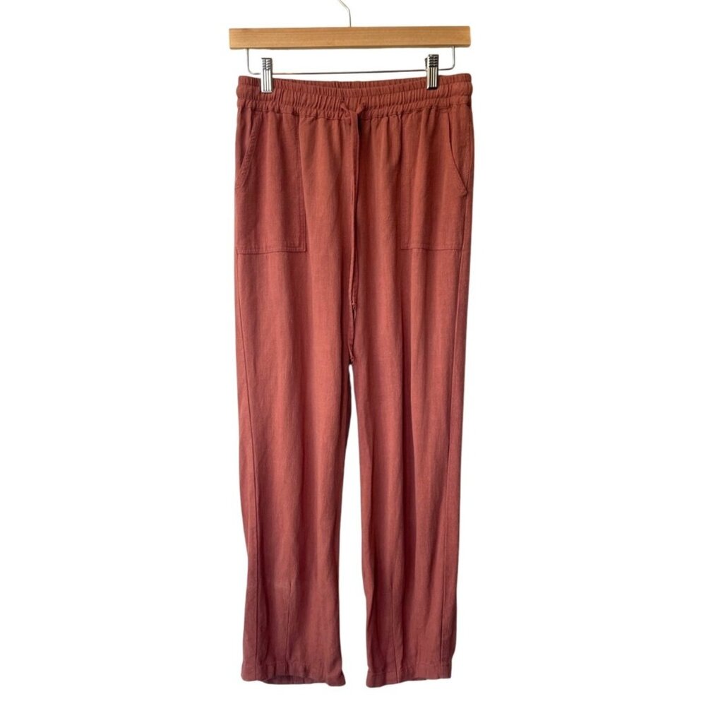 Meomua Womens Linen Pull On Pants Size M Drawstring Cropped‎ Ankle Beach Summer